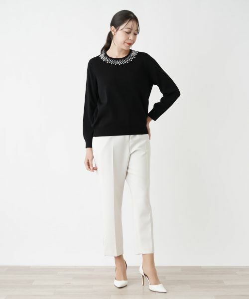 Leilian PLUS HOUSE / レリアンプラスハウス ニット・セーター | 【店舗人気】ビジューネックニット | 詳細1