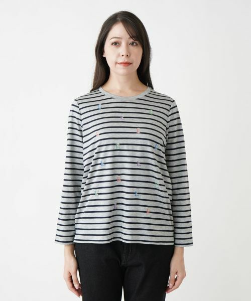 Leilian PLUS HOUSE / レリアンプラスハウス カットソー | 【店舗人気】刺繍ボーダーカットソー | 詳細8