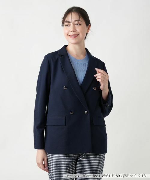 Leilian PLUS HOUSE/レリアンプラスハウス 【店舗人気】ダブルブレストジャケット ネイビー 17+ Leilian PLUS HOUSE/レリアンプラスハウス 【店舗人気】ダブルブレストジャケット ネイビー 17+