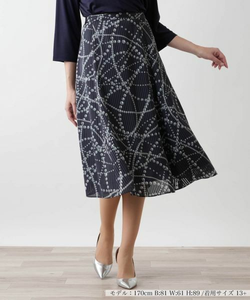 Leilian PLUS HOUSE/レリアンプラスハウス 【店舗人気】プリントミモレスカート ネイビー 17+