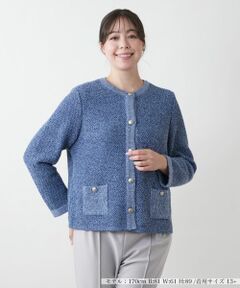 Leilian PLUS HOUSE / レリアンプラスハウス 透かし編みVネックカーディガン【Leilian WHITE LABEL】 透かし編みVネックカーディガン【Leilian WHITE LABEL