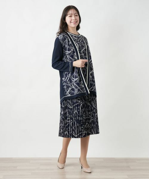 Leilian PLUS HOUSE / レリアンプラスハウス カーディガン・ボレロ | 【店舗人気】プリントドッキングカーディガン | 詳細1