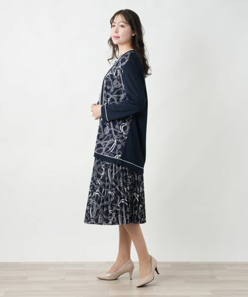 Leilian PLUS HOUSE / レリアンプラスハウス カーディガン・ボレロ | 【店舗人気】プリントドッキングカーディガン | 詳細2