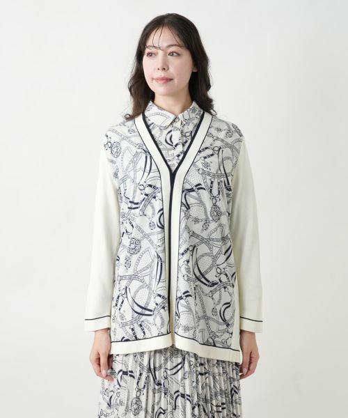Leilian PLUS HOUSE / レリアンプラスハウス カーディガン・ボレロ | 【店舗人気】プリントドッキングカーディガン | 詳細7