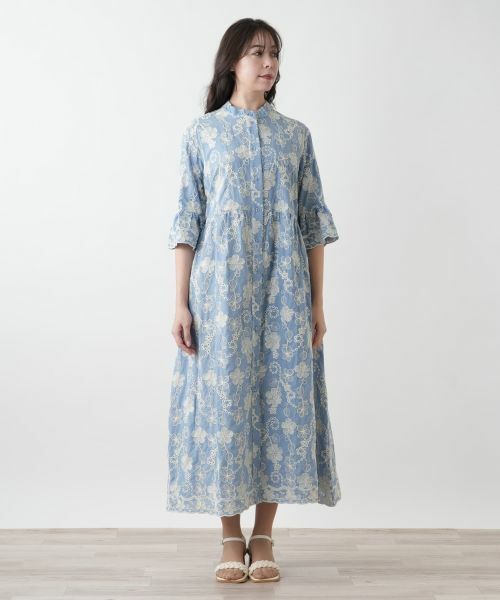 Leilian PLUS HOUSE / レリアンプラスハウス ドレス | 【店舗人気】カットワーク刺繍フレアワンピース-BLUBIANCO | 詳細4