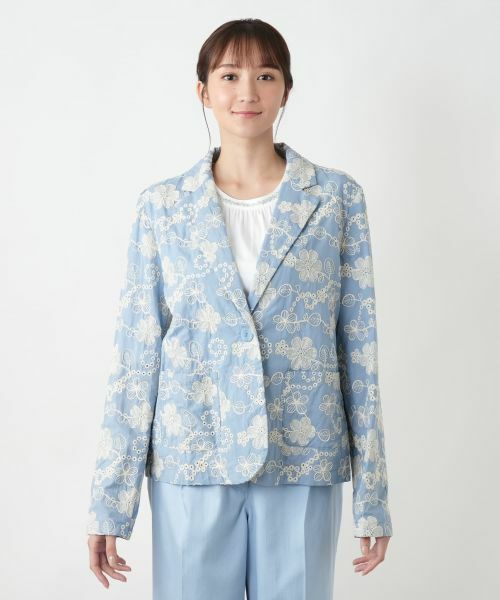 Leilian PLUS HOUSE / レリアンプラスハウス テーラードジャケット | カットワーク刺繍ジャケット-BLUBIANCO | 詳細7
