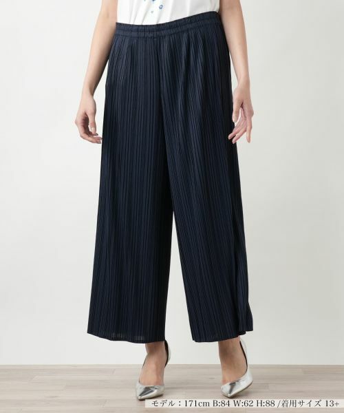 Leilian PLUS HOUSE/レリアンプラスハウス 【店舗人気】プリーツワイドパンツ【Leilian WHITE LABEL】 ネイビー 13+ Leilian PLUS HOUSE/レリアンプラスハウス 【店舗人気】プリーツワイドパンツ【Leilian WHITE LABEL】 ネイビー 13+