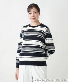 Leilian PLUS HOUSE / レリアンプラスハウス ニット・セーター | 【店舗人気】マルチボーダークルーネックニット