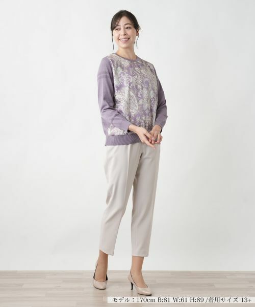 Leilian PLUS HOUSE / レリアンプラスハウス ニット・セーター | 【店舗人気】ペイズリー柄切替クルーネックニット【ROCHAS Premiere】 | 詳細1