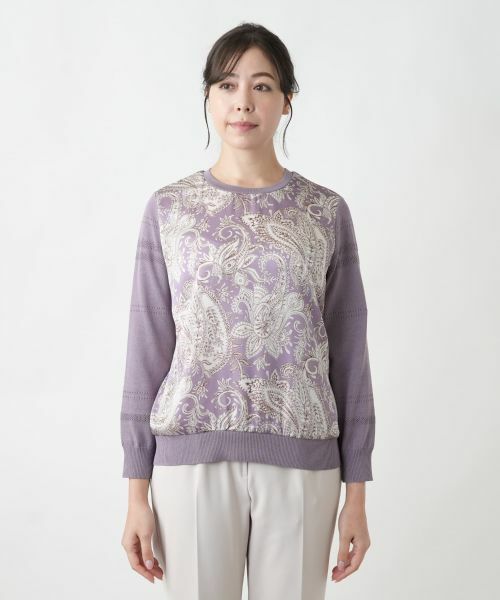 Leilian PLUS HOUSE / レリアンプラスハウス ニット・セーター | 【店舗人気】ペイズリー柄切替クルーネックニット【ROCHAS Premiere】 | 詳細4