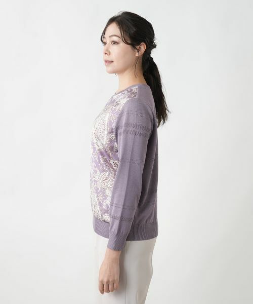 Leilian PLUS HOUSE / レリアンプラスハウス ニット・セーター | 【店舗人気】ペイズリー柄切替クルーネックニット【ROCHAS Premiere】 | 詳細5