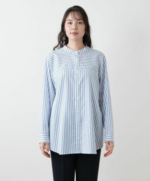 Leilian PLUS HOUSE / レリアンプラスハウス シャツ・ブラウス | 【店舗人気】スタンドカラーストライプシャツ【プラス企画】 | 詳細7