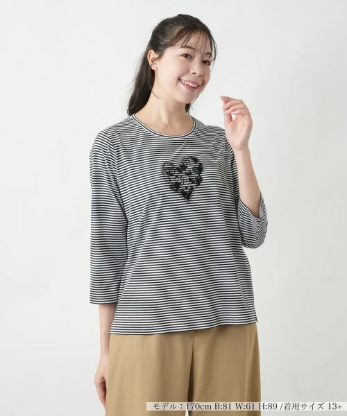 Leilian PLUS HOUSE/レリアンプラスハウス 【店舗人気】Tシャツ【プラス企画】 ブラック 17+ Leilian PLUS HOUSE/レリアンプラスハウス 【店舗人気】Tシャツ【プラス企画】 ブラック 17+