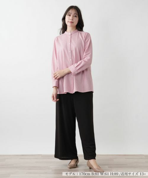 Leilian PLUS HOUSE / レリアンプラスハウス シャツ・ブラウス | 【店舗人気】ストライプバンドカラーブラウス【プラス企画】 | 詳細1