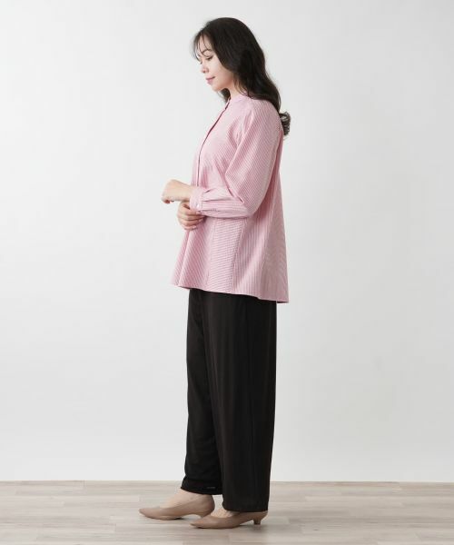 Leilian PLUS HOUSE / レリアンプラスハウス シャツ・ブラウス | 【店舗人気】ストライプバンドカラーブラウス【プラス企画】 | 詳細2