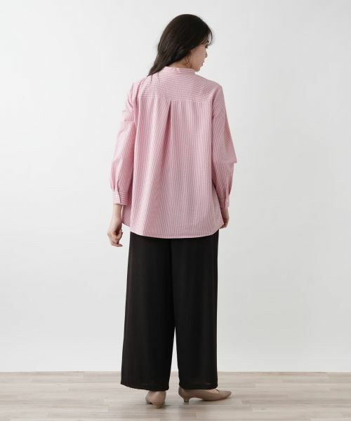 Leilian PLUS HOUSE / レリアンプラスハウス シャツ・ブラウス | 【店舗人気】ストライプバンドカラーブラウス【プラス企画】 | 詳細3