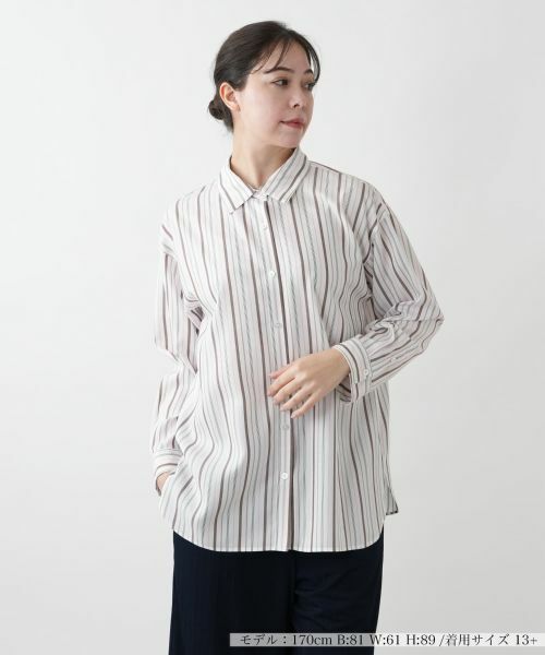 Leilian PLUS HOUSE/レリアンプラスハウス 【店舗人気】ストライプシャツ【Leilian WHITE LABEL】【SOMELOS】 ピンク系 13+ Leilian PLUS HOUSE/レリアンプラスハウス 【店舗人気】ストライプシャツ【Leilian WHITE LABEL】【SOMELOS】 ピンク系 13+