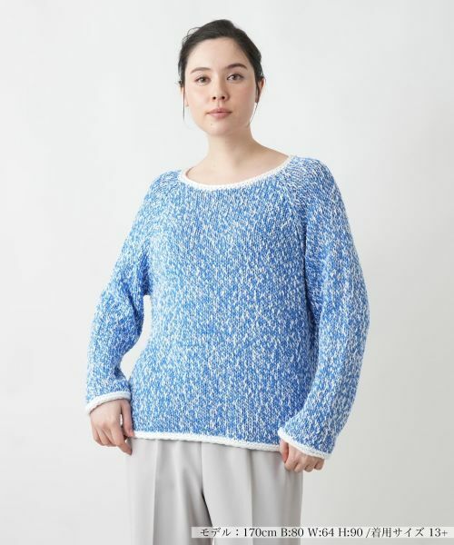 Leilian PLUS HOUSE/レリアンプラスハウス 霜降り調クルーネックニット【BARNA】 セルリアンブルー 13+ Leilian PLUS HOUSE/レリアンプラスハウス 霜降り調クルーネックニット【BARNA】 セルリアンブルー 13+