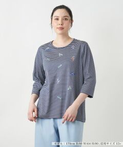 Leilian PLUS HOUSE / レリアンプラスハウス カットソー | 【店舗人気】刺繍ボーダー七分袖カットソー