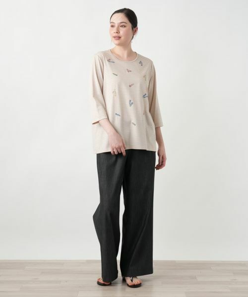 Leilian PLUS HOUSE / レリアンプラスハウス カットソー | 【店舗人気】刺繍ボーダー七分袖カットソー | 詳細1