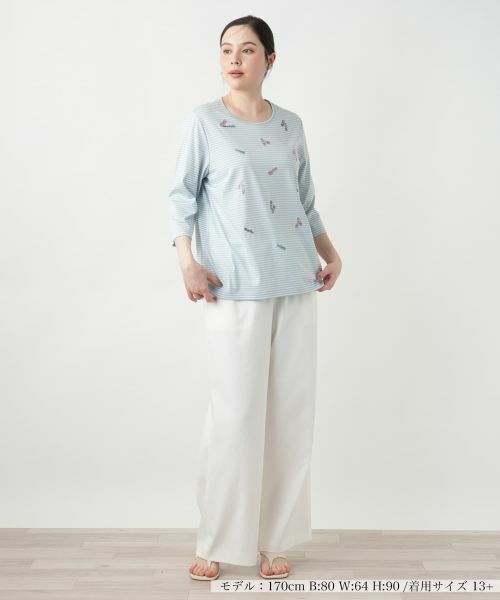 Leilian PLUS HOUSE / レリアンプラスハウス カットソー | 【店舗人気】刺繍ボーダー七分袖カットソー | 詳細10