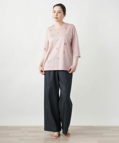 Leilian PLUS HOUSE / レリアンプラスハウス カットソー | 【店舗人気】刺繍ボーダー七分袖カットソー | 詳細4