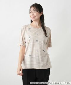 Leilian PLUS HOUSE / レリアンプラスハウス カットソー | 【店舗人気】ナローボーダー刺繍Tシャツ