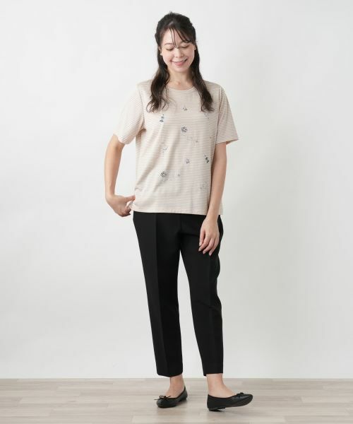 Leilian PLUS HOUSE / レリアンプラスハウス カットソー | 【店舗人気】ナローボーダー刺繍Tシャツ | 詳細1