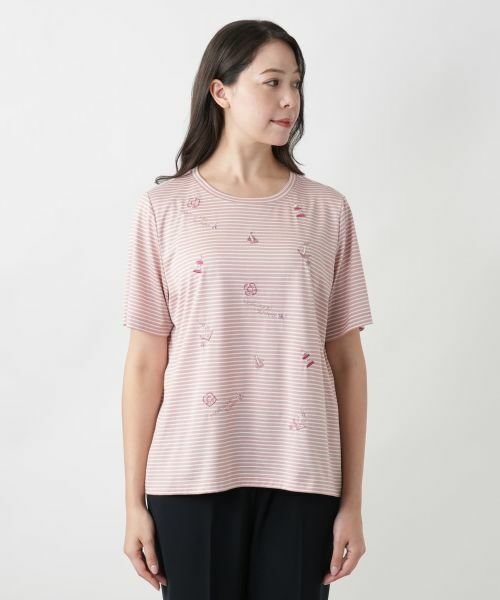 Leilian PLUS HOUSE / レリアンプラスハウス カットソー | 【店舗人気】ナローボーダー刺繍Tシャツ | 詳細13