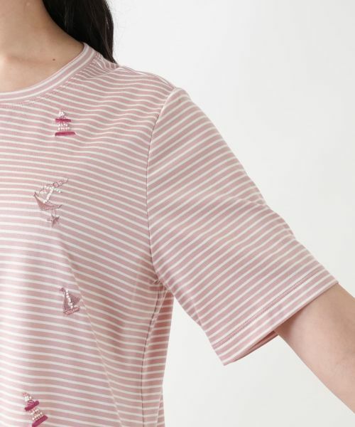Leilian PLUS HOUSE / レリアンプラスハウス カットソー | 【店舗人気】ナローボーダー刺繍Tシャツ | 詳細18