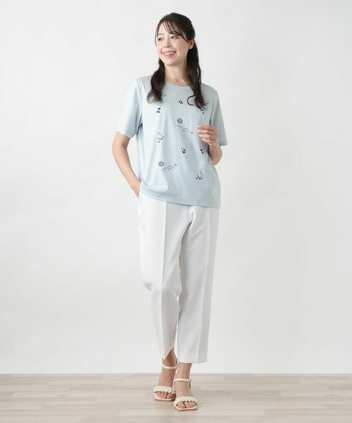 Leilian PLUS HOUSE / レリアンプラスハウス カットソー | 【店舗人気】ナローボーダー刺繍Tシャツ | 詳細4