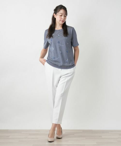 Leilian PLUS HOUSE / レリアンプラスハウス カットソー | 【店舗人気】ナローボーダー刺繍Tシャツ | 詳細7