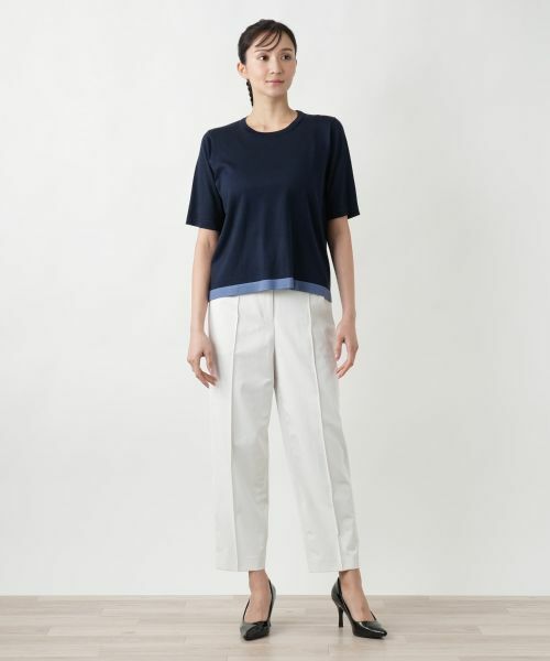 Leilian PLUS HOUSE / レリアンプラスハウス ニット・セーター | ライン配色半袖ニット | 詳細1