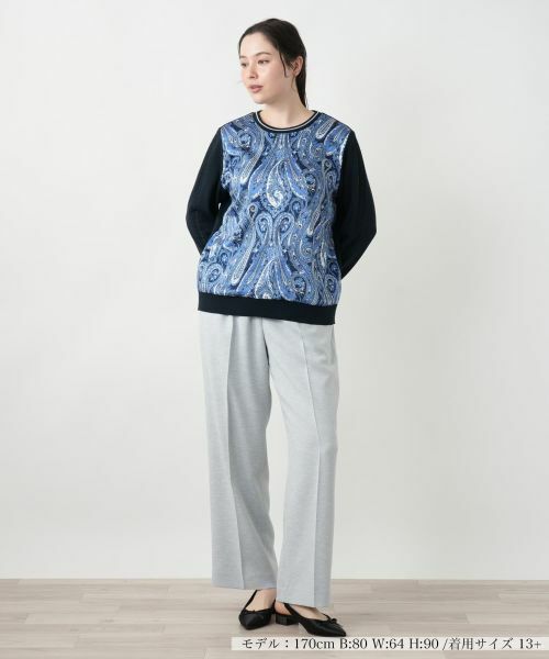 Leilian PLUS HOUSE / レリアンプラスハウス ニット・セーター | 【店舗人気】ペイズリー切替クルーネックニット【ROCHAS Premiere】【RATTI】 | 詳細1