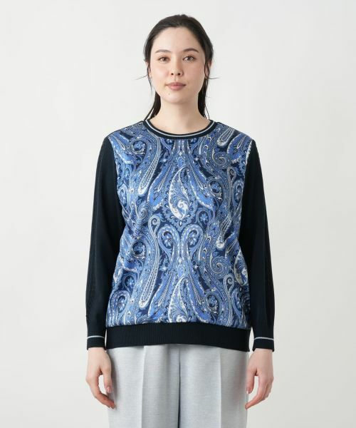 Leilian PLUS HOUSE / レリアンプラスハウス ニット・セーター | 【店舗人気】ペイズリー切替クルーネックニット【ROCHAS Premiere】【RATTI】 | 詳細4