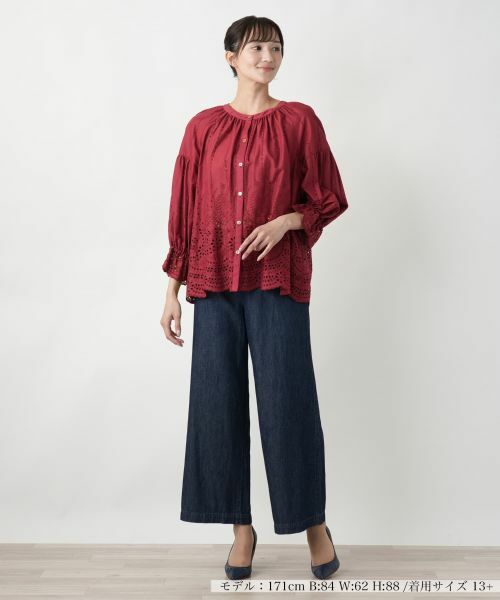 Leilian PLUS HOUSE / レリアンプラスハウス シャツ・ブラウス | レースバンドカラーブラウス | 詳細1