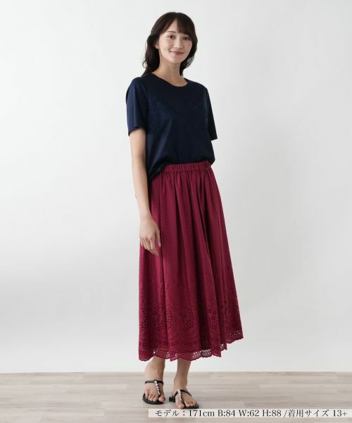 Leilian PLUS HOUSE / レリアンプラスハウス ミニ・ひざ丈スカート | 刺繍フレアスカート | 詳細1