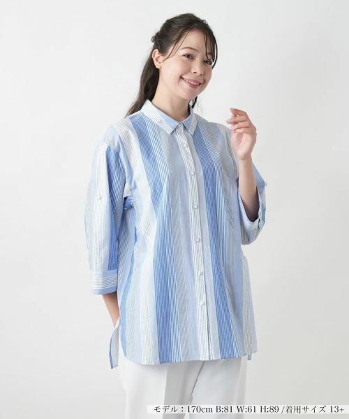 Leilian PLUS HOUSE/レリアンプラスハウス 【店舗人気】ストライプブラウス コバルトブルー 13+ Leilian PLUS HOUSE/レリアンプラスハウス 【店舗人気】ストライプブラウス コバルトブルー 13+