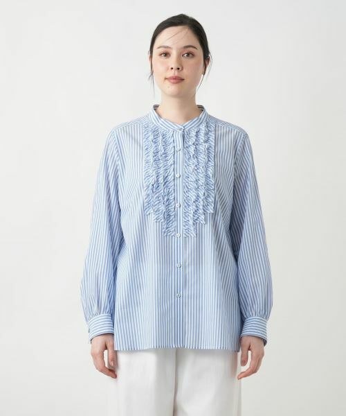 Leilian PLUS HOUSE / レリアンプラスハウス シャツ・ブラウス | フリルストライプブラウス | 詳細10