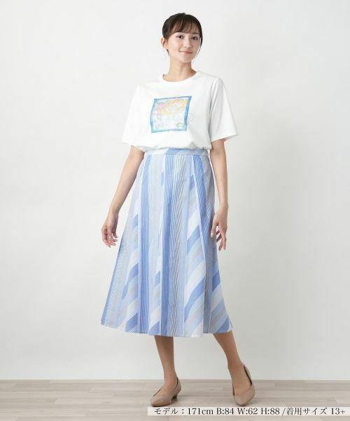 Leilian PLUS HOUSE / レリアンプラスハウス ミニ・ひざ丈スカート | 【店舗人気】ストライプフレアスカート | 詳細1