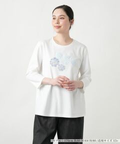 Leilian PLUS HOUSE / レリアンプラスハウス カットソー | 【店舗人気】フラワーモチーフ七分袖カットソー