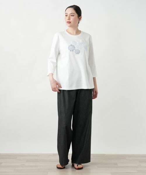 Leilian PLUS HOUSE / レリアンプラスハウス カットソー | 【店舗人気】フラワーモチーフ七分袖カットソー | 詳細1