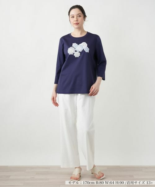 Leilian PLUS HOUSE / レリアンプラスハウス カットソー | 【店舗人気】フラワーモチーフ七分袖カットソー | 詳細4