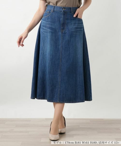 エムズグレイシー デニムフレアスカート パールボタン付き サイズ38 店舗人気】デニムフレアスカート【L JEANS】 （ミニ・ひざ丈