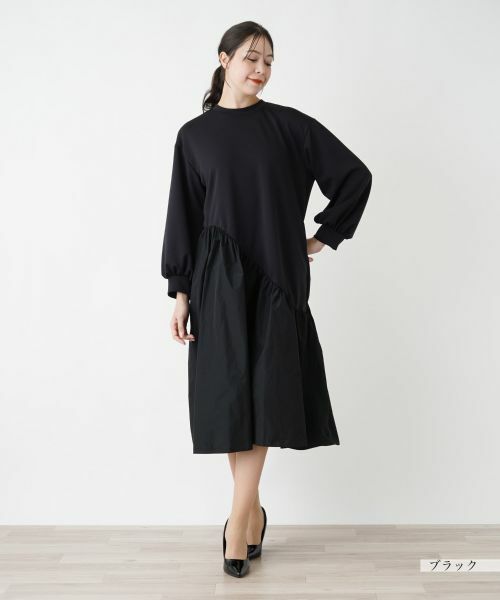 Leilian PLUS HOUSE / レリアンプラスハウス ドレス | 【店舗人気】異素材切替フレアワンピース【プラス企画】 | 詳細1