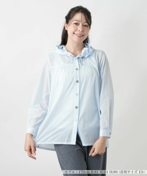 Leilian PLUS HOUSE/レリアンプラスハウス 【店舗人気】フーデッドブラウス【Leilian WHITE LABEL】 ライトブルー 17+