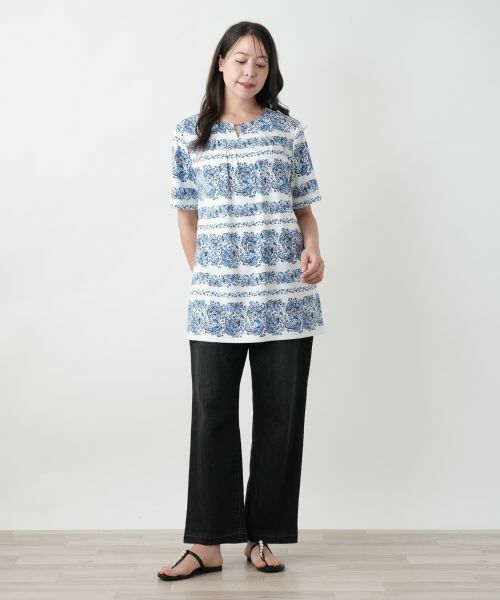 Leilian PLUS HOUSE / レリアンプラスハウス シャツ・ブラウス | 【店舗人気】ペイズリー柄キーネックブラウス | 詳細1