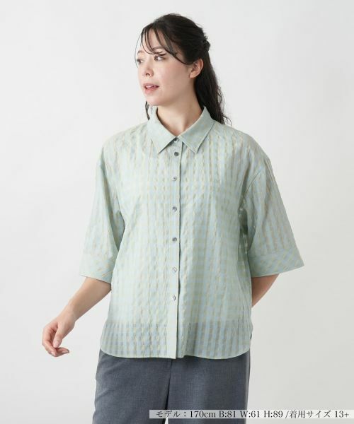 シアーチェックブラウス【Leilian WHITE LABEL】|レリアン