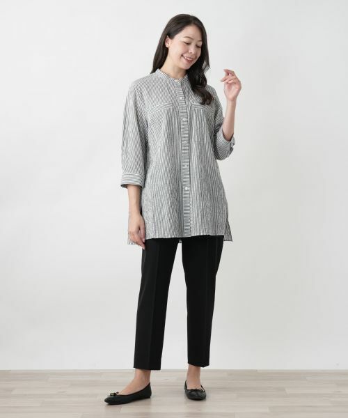 Leilian PLUS HOUSE / レリアンプラスハウス シャツ・ブラウス | 【店舗人気】ストライプチュニックブラウス【Leilian WHITE LABEL】 | 詳細1