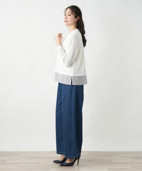 Leilian PLUS HOUSE / レリアンプラスハウス ニット・セーター | 【店舗人気】異素材切替クルーネックニット | 詳細2